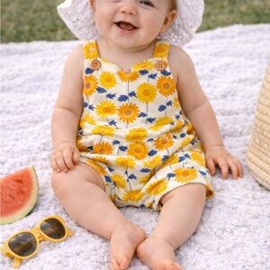 Pekkle Floral Short Romper Overalls | 9 Months | Summer Baby Outfit